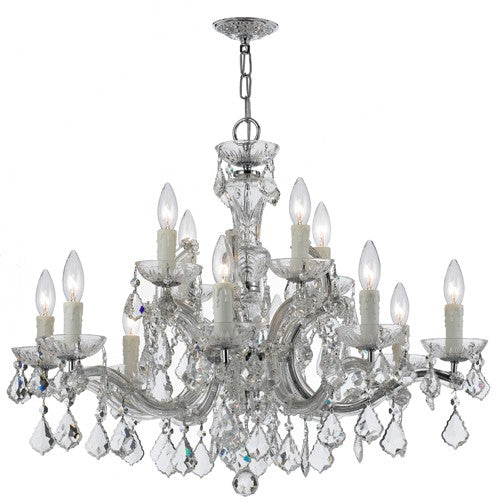 Group Maria Theresa Polished Chrome 26.5-Inch 12-Light Chandelier with Hand Cut Clear Crystal