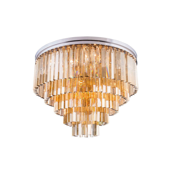 Sydney Polished Nickel Seventeen-Light Flushmount with Royal Cut Golden Teak Crystals