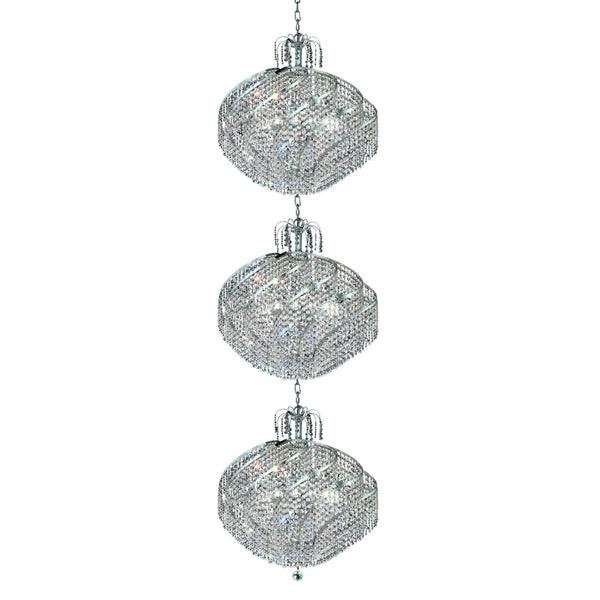 Spiral Chrome Forty-Five Light 26-Inch Three-Tier Pendant with Royal Cut Clear Crystal