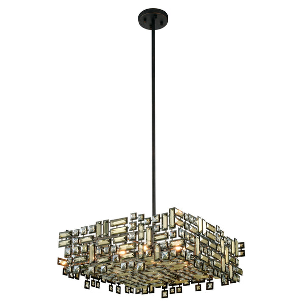 Picasso Dark Bronze 24-Inch Six-Light Square Pendant with Golden Teak Crystal