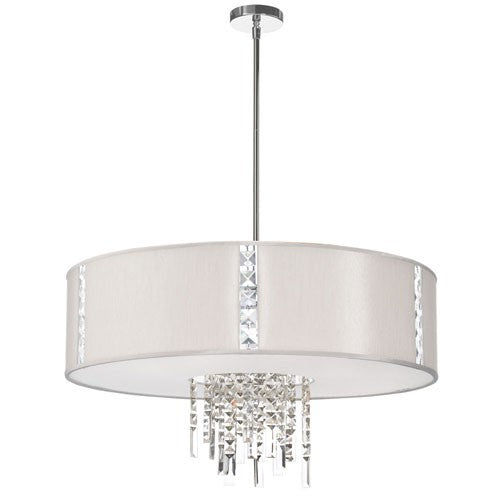 Polished Chrome Four Light Pendant with Silk Glow Pearl Drum Shade