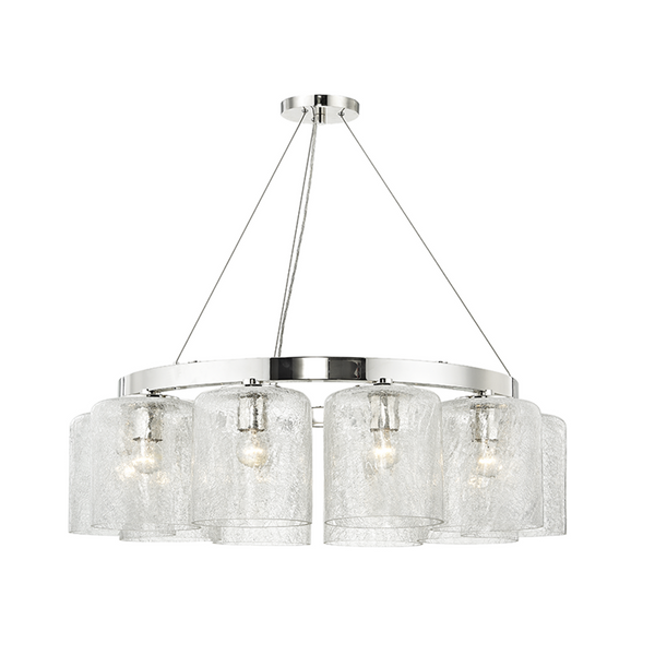 Chandelier, 10-Light, Polished Nickel, Crackle Clear Shade, 34.5"W (3234-PN A2JU4)