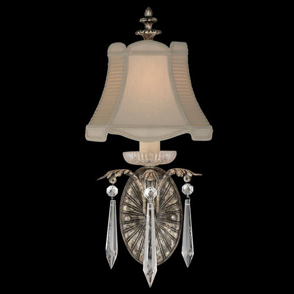 Palace Wall Sconce, 1-Light, Antique Silver, Icicle Lead Crystals, Hand-Tailored Silk Shade, 20"H (327650ST 67T8)