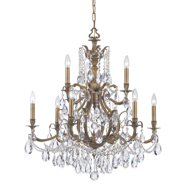 Brass Nine-Light Chandelier with Swarovski Spectra