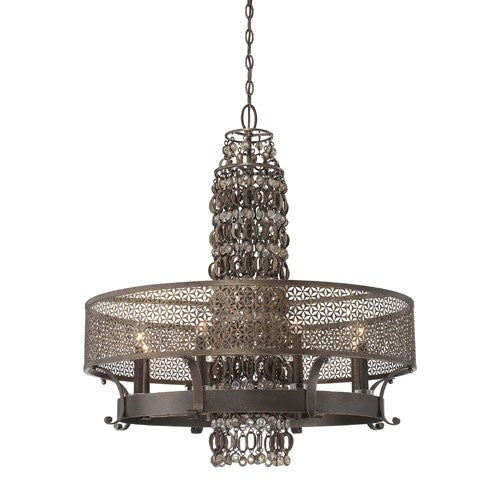 Ajourer French Bronze with Jeweled Accents Eight-Light Chandelier