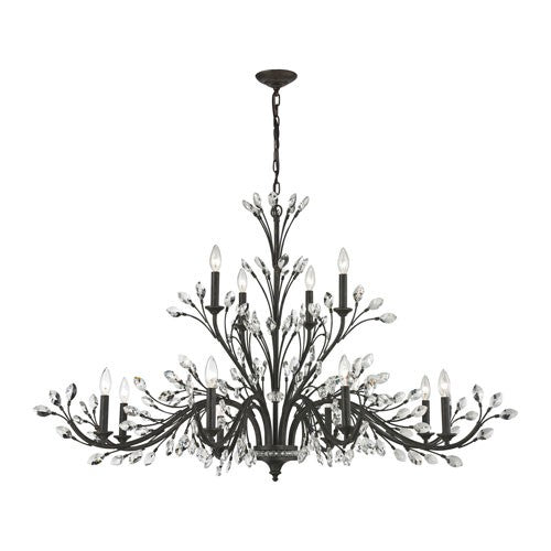 Crystal Branches Burnt Bronze Twelve-Light Chandelier