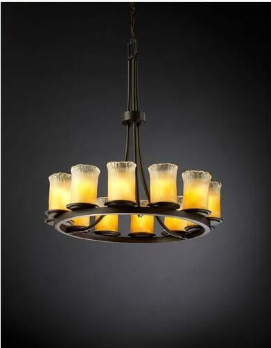 Bronze and Gold Twelve-Light Ring Chandelier