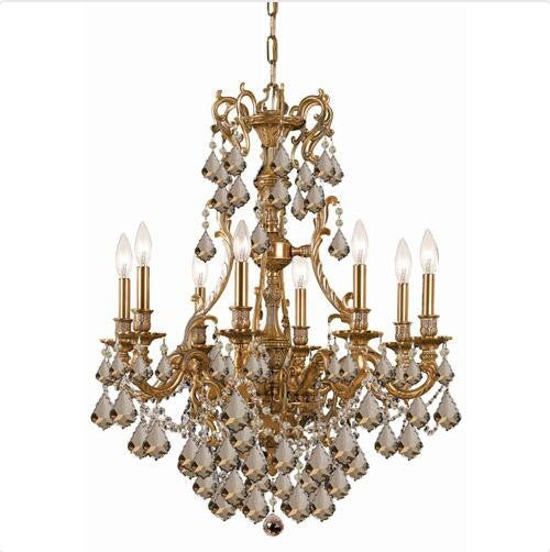 Brass Eight-Light Chandelier with Golden Teak Swarovski Strass Crystal