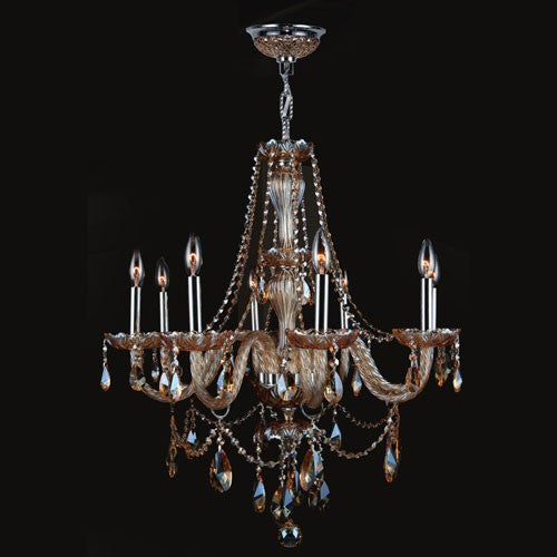 Eight-Light Chrome Finish with Amber Crystal Chandelier