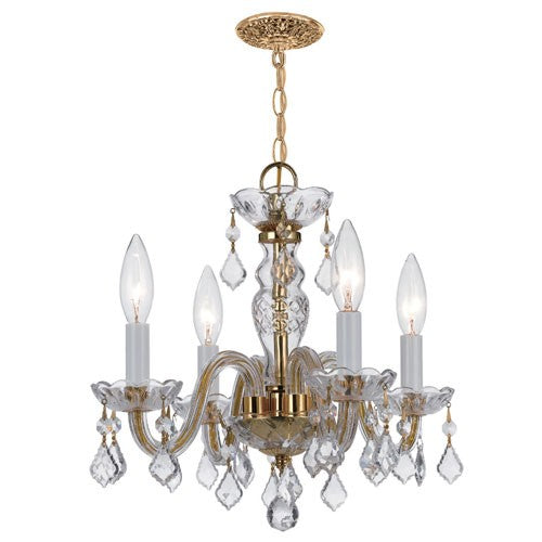 Polished Brass Four-Light Chandelier with Swarovski Elements Crystals