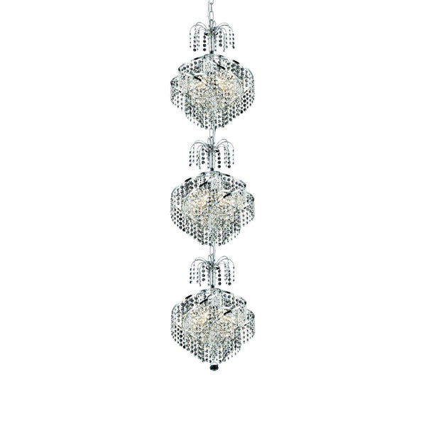 Spiral Chrome Nine-Light 14-Inch Three-Tier Pendant with Royal Cut Clear Crystal