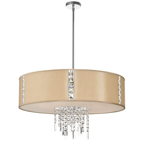 Polished Chrome Four Light Pendant with Silk Glow Cream Drum Shade