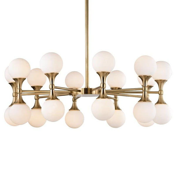 Chandelier, 20-Light, Aged Brass, Opal Matte Shade, 36"W (3320-AGB 9ZG84)