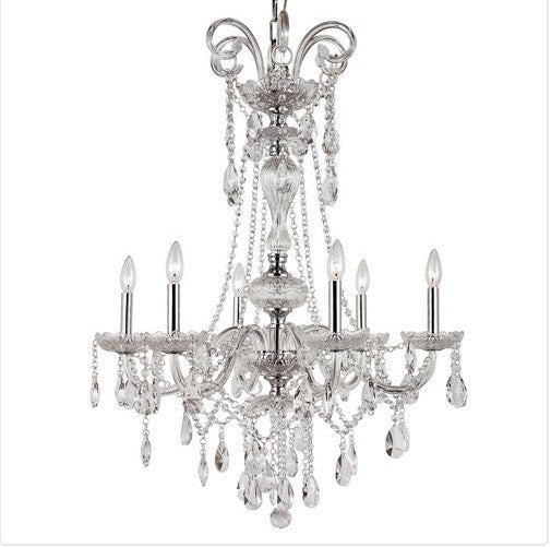 Six Light Crystal Chandelier with Cut CrystalBeadStrands