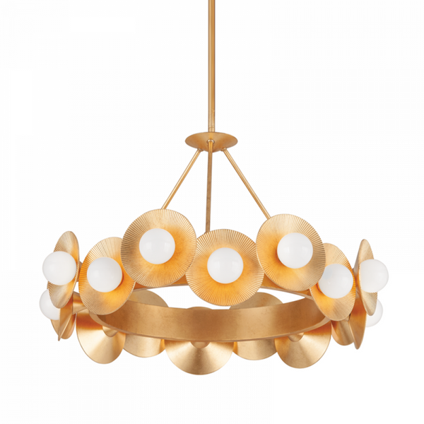 Chandelier, 16-Light, Gold, Vintage Gold Leaf Shade, 32"W (333-32-VGL 92H8)