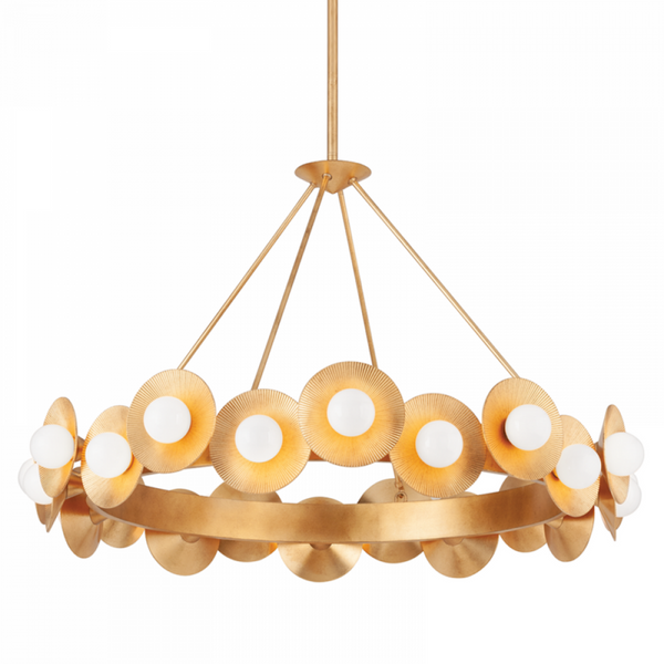 Chandelier, 22-Light, Gold, Vintage Gold Leaf Shade, 32"W (333-45-VGL 92H9)