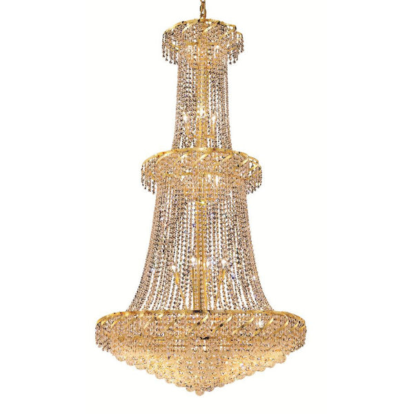 Belenus Gold Thirty-Two Light 36-Inch Chandelier with Royal Cut Clear Crystal