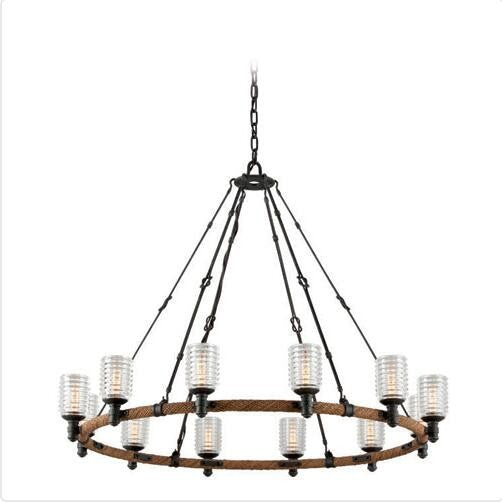 Bronze and Antique Manila Rope 12-Light Chandelier