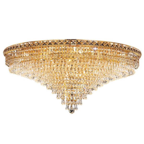 Tranquil Gold Twenty-One Light 36-Inch Flush Mount with Royal Cut Clear Crystal