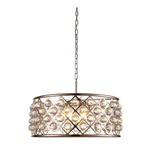 Madison Polished Nickel Six-Light Pendant with Faceted Clear Crystals