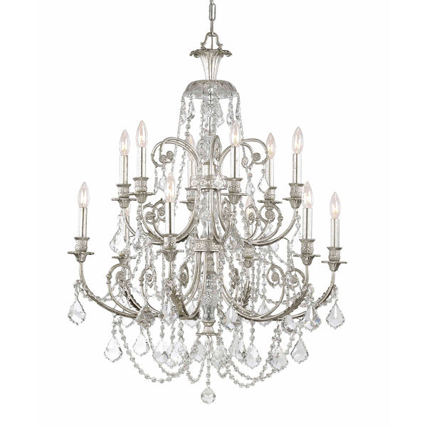 Olde Silver Twelve-Light Chandelier with Swarovski Strass Crystal