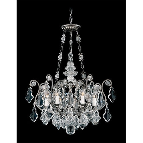 Antique Pewter Six-Light Chandelier with Clear Hand Cut Crystal