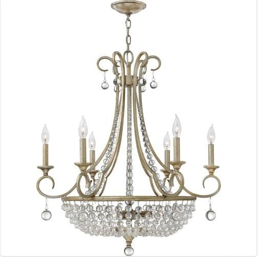 Silver Leaf Nine Light Chandelier with Glass Bead Strand