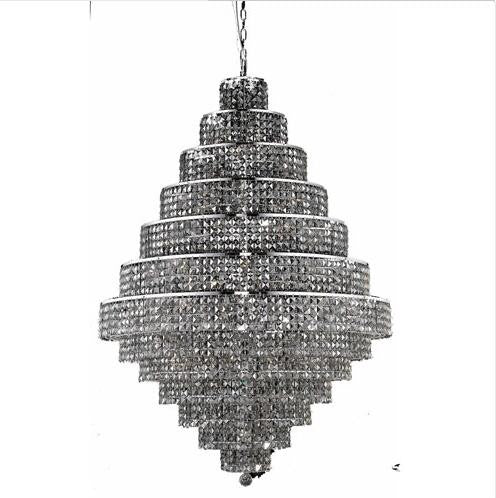 Chrome Thirty-Eight Light 42-Inch Thirteen-Tier Chandelier with Royal Cut Silver Grey Crystal