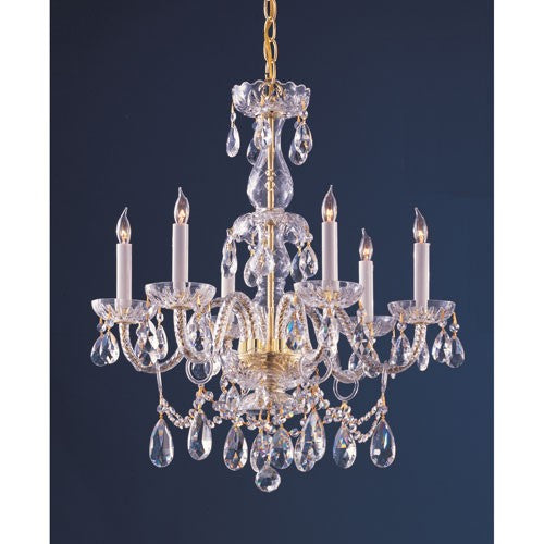 Polished Brass Six-Light Hand Cut Crystal Chandelier