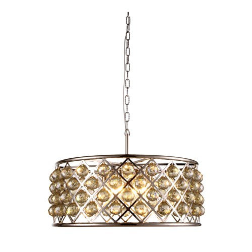 Madison Polished Nickel Six-Light Pendant with Faceted Golden Teak Crystals