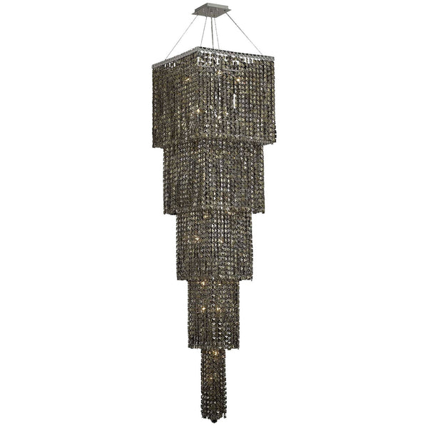 Maxim Chrome Twenty-Two Light 22-Inch Five-Tier Square Pendant with Royal Cut Golden Teak Smoky Crystal