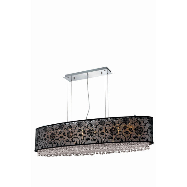 Moda Chrome Eight-Light Black Shade Pendant with Rosaline and Clear Royal Cut Crystal