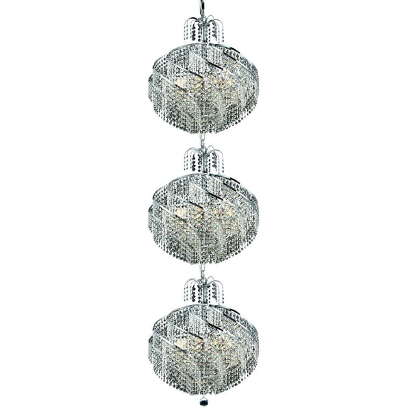 Spiral Chrome Thirty-Light 22-Inch Three-Tier Pendant with Royal Cut Clear Crystal