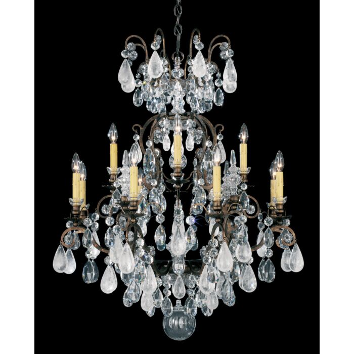 Renaissance Rock Crystal 12-Light Chandelier in Heirloom Gold