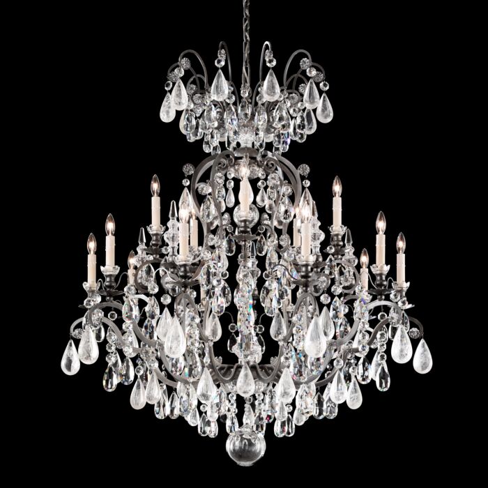 Renaissance Rock Crystal 15-Light Chandelier in Antique Pewter with Clear Rock Crystals