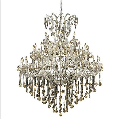 Chrome Forty-Nine Light 60-Inch Chandelier with Royal Cut Golden Teak Smoky Crystal