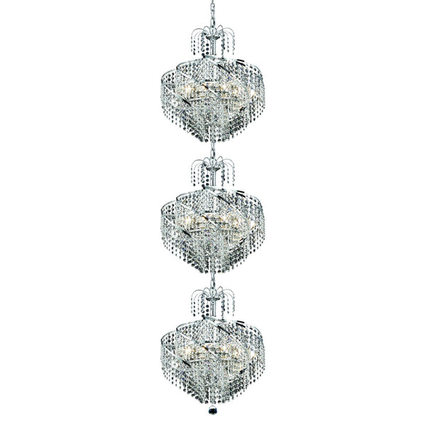 Spiral Chrome Twenty-Four Light 18-Inch Three-Tier Pendant with Royal Cut Clear Crystal