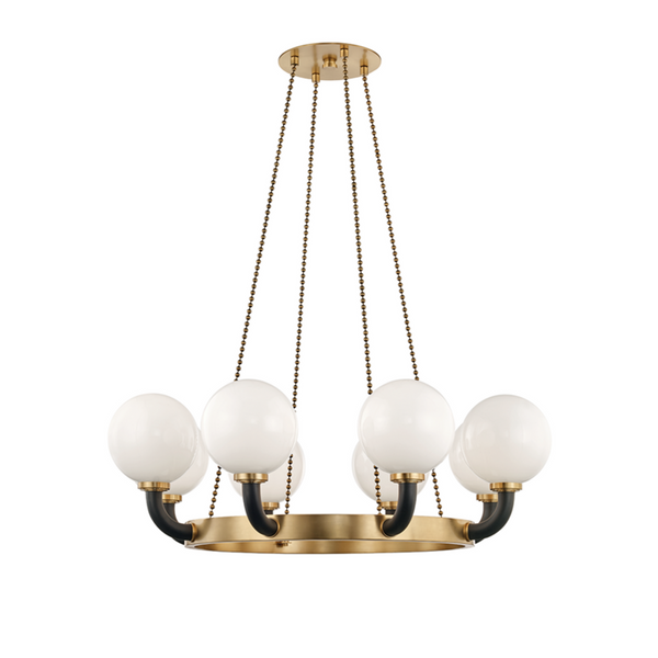 Pendant, 8-Light, Aged Brass/Black, Opal Shade, 46"W (3646-AGB/BK A5HJM)