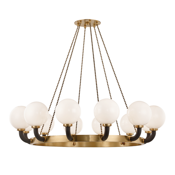 Pendant, 12-Light, Aged Brass/Black, Opal Shade, 61"W (3660-AGB/BK A5HJP)