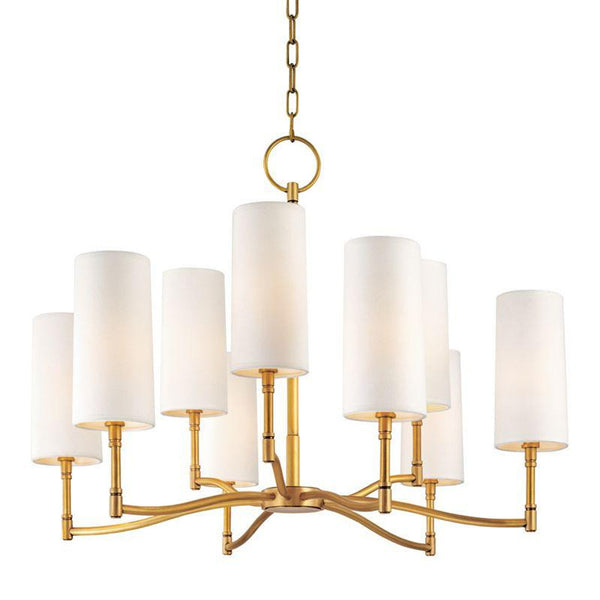 Chandelier, 9-Light, Aged Brass, Off White Shade, 30"W (369-AGB M7ZC)