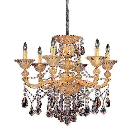 Mendelsshon Two-Tone 24K Gold Six-Light Chandelier with Firenze Mixed Crystal