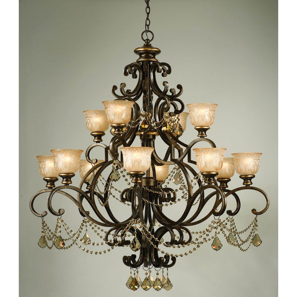 Norwalk Bronze Umber Twelve-Light Chandelier with Golden Teak Swarovski Strass Crystal