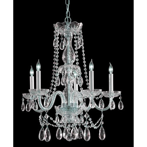 Polished Chrome Five-Light Hand Cut Crystal Chandelier