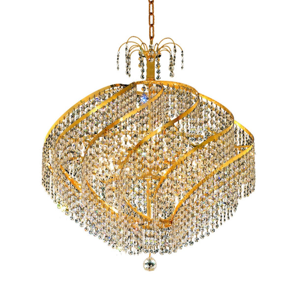 Spiral Gold Fifteen-Light 26-Inch Pendant with Royal Cut Clear Crystal