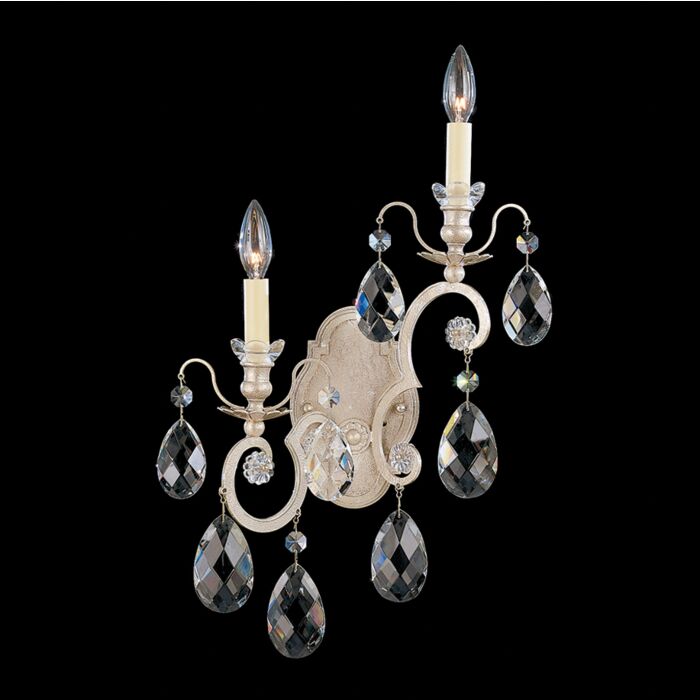 Renaissance 2-Light Wall Sconce in Antique Silver with Clear Heritage Crystals