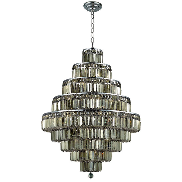 Maxim Chrome Twenty-Light 30-Inch Nine-Tier Chandelier with Royal Cut Golden Teak Smoky Crystal