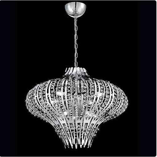 Chrome Nine-Light 27-Inch Wide Chandelier with Clear Crystal