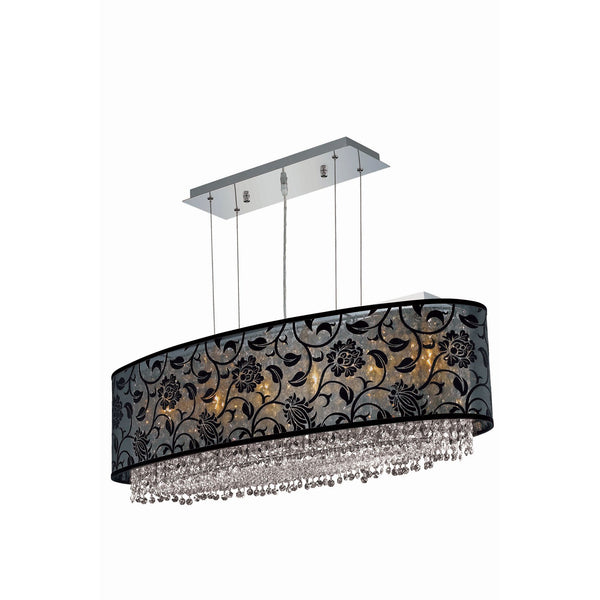 Moda Chrome Five-Light Black Shade Pendant with Golden Teak and Clear Royal Cut Crystal