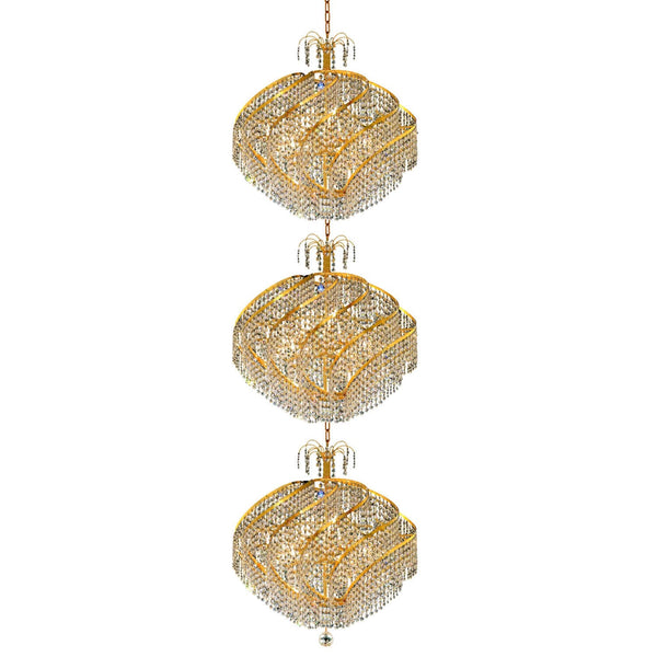 Spiral Gold Forty-Five Light 26-Inch Three-Tier Pendant with Royal Cut Clear Crystal