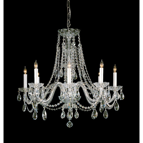 Group Traditional Polished Brass Eight-Light Swarovski Elements Crystal Chandelier